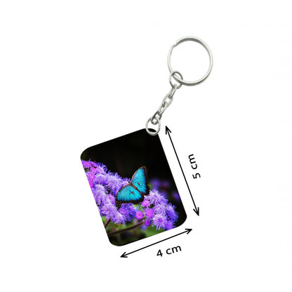 PKR Kart Pack Of 3_ Light Blue Butterfly One Side Printed Rectangle Designer Keychain (Light Blue)