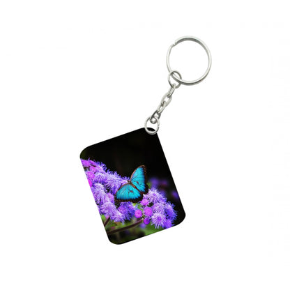 PKR Kart Pack Of 3_ Light Blue Butterfly One Side Printed Rectangle Designer Keychain (Light Blue)
