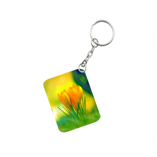 PKR Kart Pack Of 3_ Yellow Flower One Side Printed Rectangle Designer Keychain (Yellow)