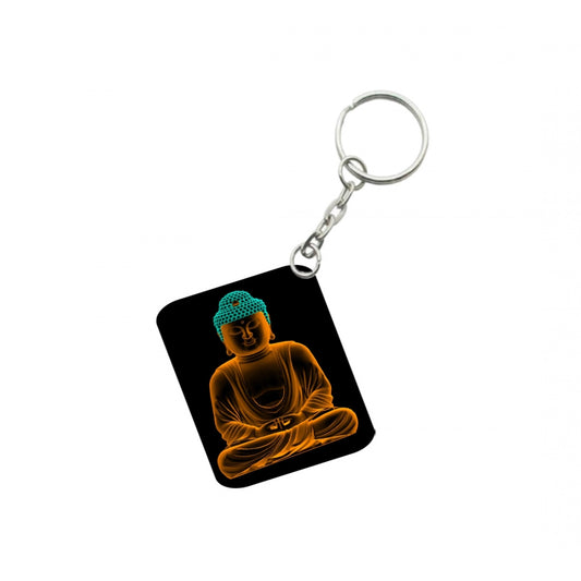 PKR Kart Pack Of 3_ Golden Buddha One Side Printed Rectangle Designer Keychain (Golden)