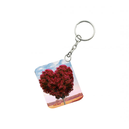 PKR Kart Pack Of 3_ Red Tree Heart One Side Printed Rectangle Designer Keychain (Red)
