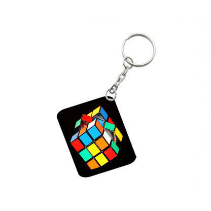 PKR Kart Pack Of 3_ Rubiks Cube One Side Printed Rectangle Designer Keychain (Multi Color)