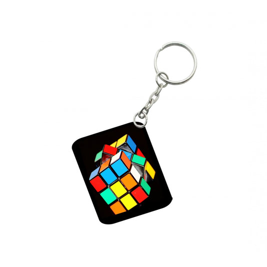 PKR Kart Pack Of 3_ Rubiks Cube One Side Printed Rectangle Designer Keychain (Multi Color)
