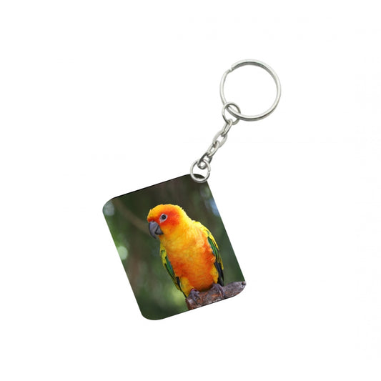 PKR Kart Pack Of 3_ Parrot One Side Printed Rectangle Designer Keychain (Orange)