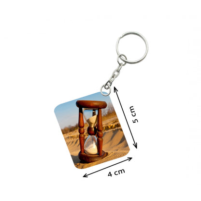 PKR Kart Pack Of 3_ Hourglass In Desert One Side Printed Rectangle Designer Keychain (Brown)