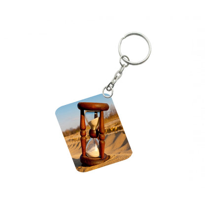 PKR Kart Pack Of 3_ Hourglass In Desert One Side Printed Rectangle Designer Keychain (Brown)