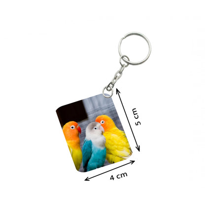 PKR Kart Pack Of 3_ Three Parrot One Side Printed Rectangle Designer Keychain (Multi Color)