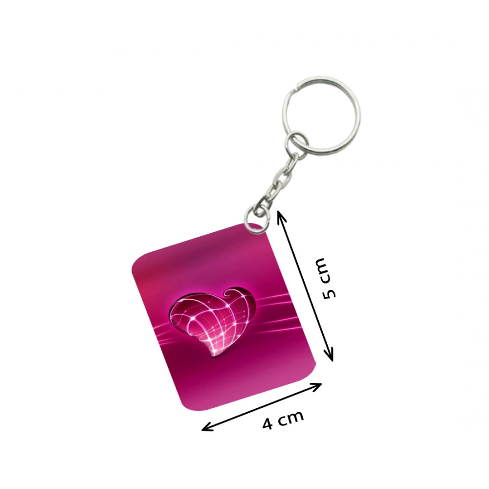 PKR Kart Pack Of 3_ Pink Heart One Side Printed Rectangle Designer Keychain (Pink)