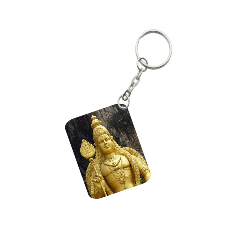 PKR Kart Pack Of 3_ Golden Statue Of Murugan One Side Printed Rectangle Designer Keychain (Golden)