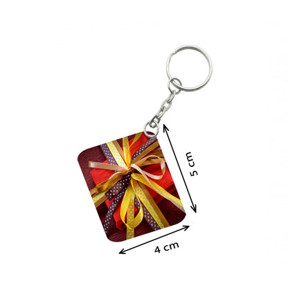 PKR Kart Pack Of 3_ Gift Ribban One Side Printed Rectangle Designer Keychain (Multi Color)
