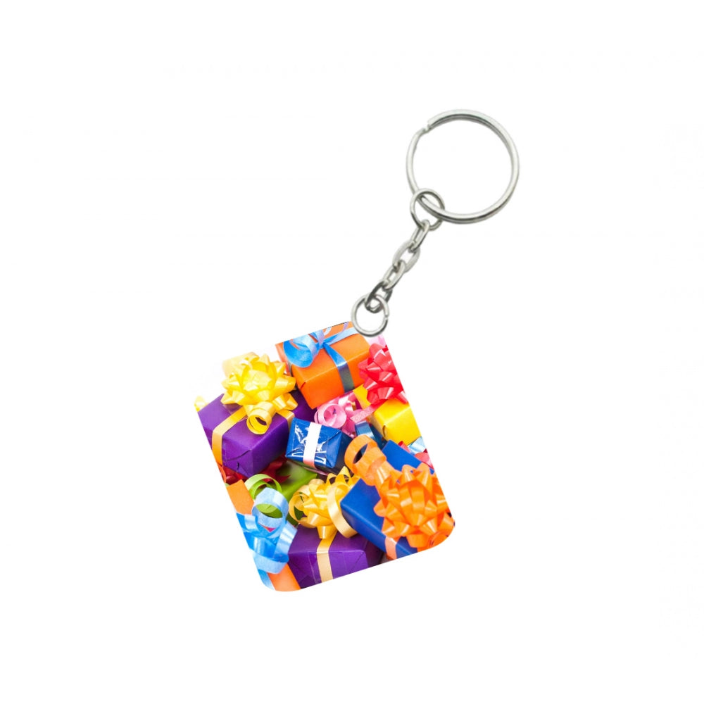 PKR Kart Pack Of 3_ Colored Gift Box One Side Printed Rectangle Designer Keychain (Multi Color)