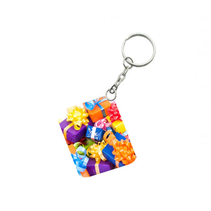 PKR Kart Pack Of 3_ Colored Gift Box One Side Printed Rectangle Designer Keychain (Multi Color)