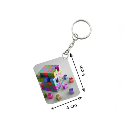 PKR Kart Pack Of 3_ 3D Cubes One Side Printed Rectangle Designer Keychain (Multi Color)