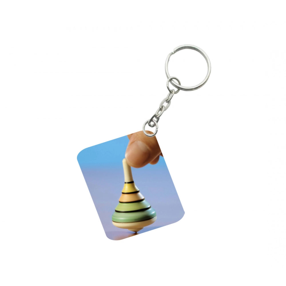 PKR Kart Pack Of 3_ Spinning One Side Printed Rectangle Designer Keychain (Multi Color)