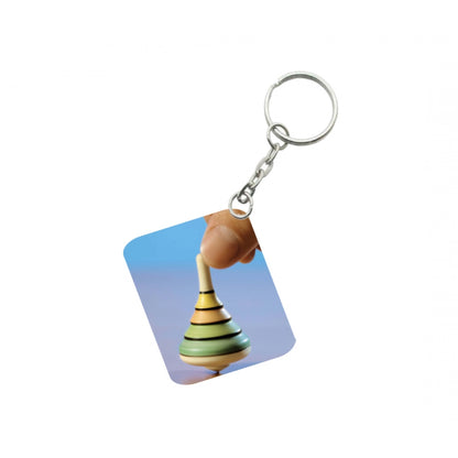 PKR Kart Pack Of 3_ Spinning One Side Printed Rectangle Designer Keychain (Multi Color)