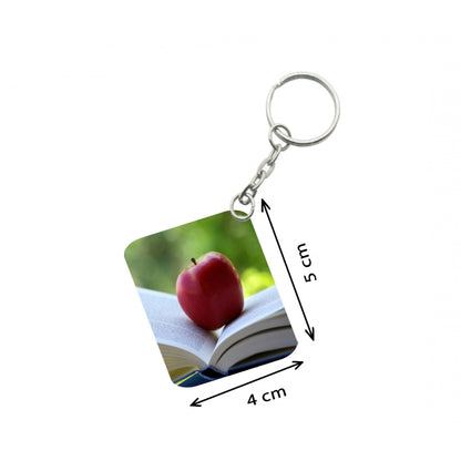 PKR Kart Pack Of 3_ Apple One Side Printed Rectangle Designer Keychain (Red)