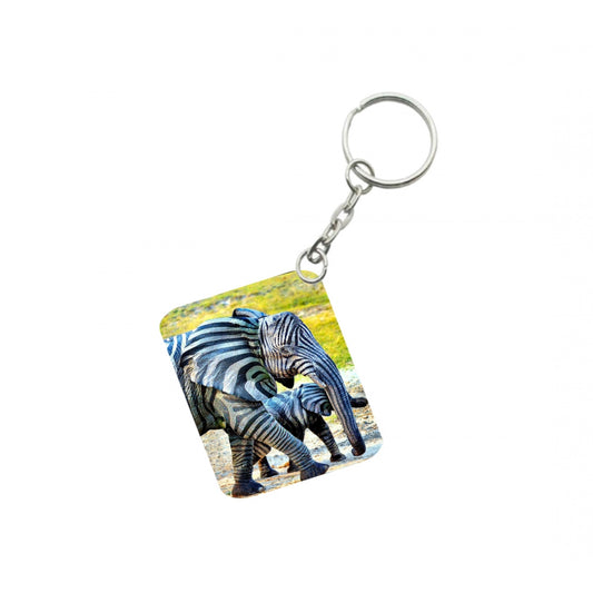 PKR Kart Pack Of 3_ Zebra Elephant One Side Printed Rectangle Designer Keychain (Black and White)