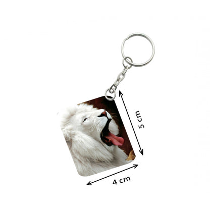 PKR Kart Pack Of 3_ White Lion One Side Printed Rectangle Designer Keychain (White)