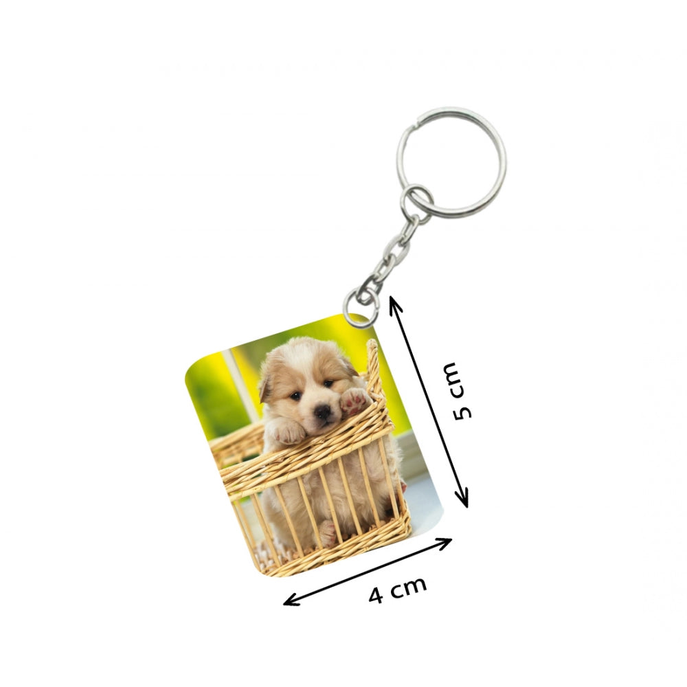 PKR Kart Pack Of 3_ Basket Dog One Side Printed Rectangle Designer Keychain (Brown)