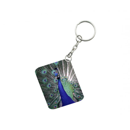 PKR Kart Pack Of 3_ Peacock One Side Printed Rectangle Designer Keychain (Multi Color)