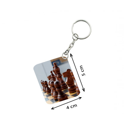 PKR Kart Pack Of 3_ Chess Set One Side Printed Rectangle Designer Keychain (Brown)