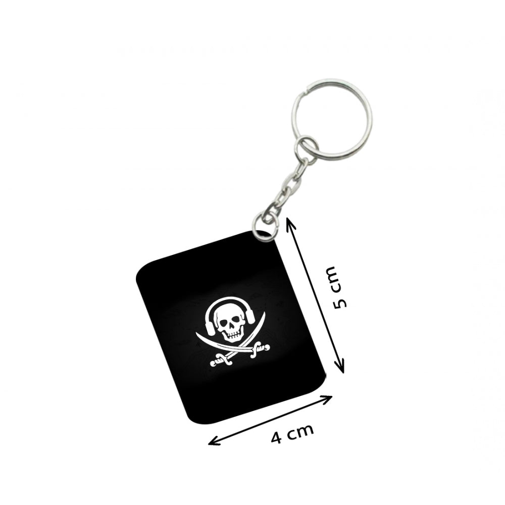 PKR Kart Pack Of 3_ Skull Symbols One Side Printed Rectangle Designer Keychain (Black)