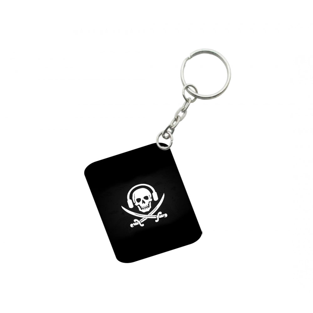 PKR Kart Pack Of 3_ Skull Symbols One Side Printed Rectangle Designer Keychain (Black)