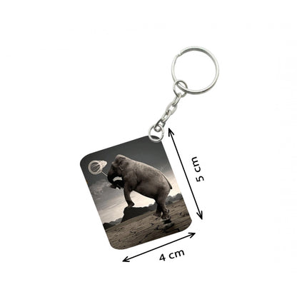 PKR Kart Pack Of 3_ Elephant Clip Art One Side Printed Rectangle Designer Keychain (Black)