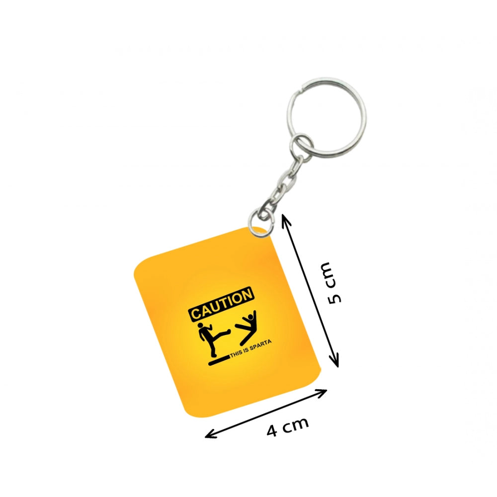 PKR Kart Pack Of 3_ Caution One Side Printed Rectangle Designer Keychain (Orange)
