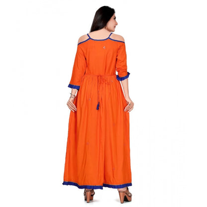 PKRKART Women's Rayon Cotton Orange Embroidered Long Kurti