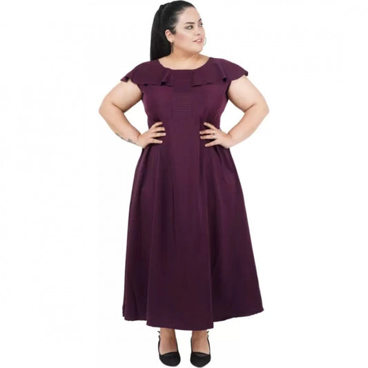 PKRKART Women's Fit And Flare Purple Dress (Color:Purple, Material:Polyester)