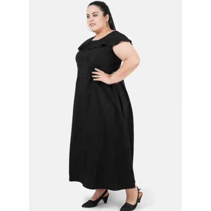 PKRKART Women's Fit And Flare Black Dress (Color:Black, Material:Polyester)