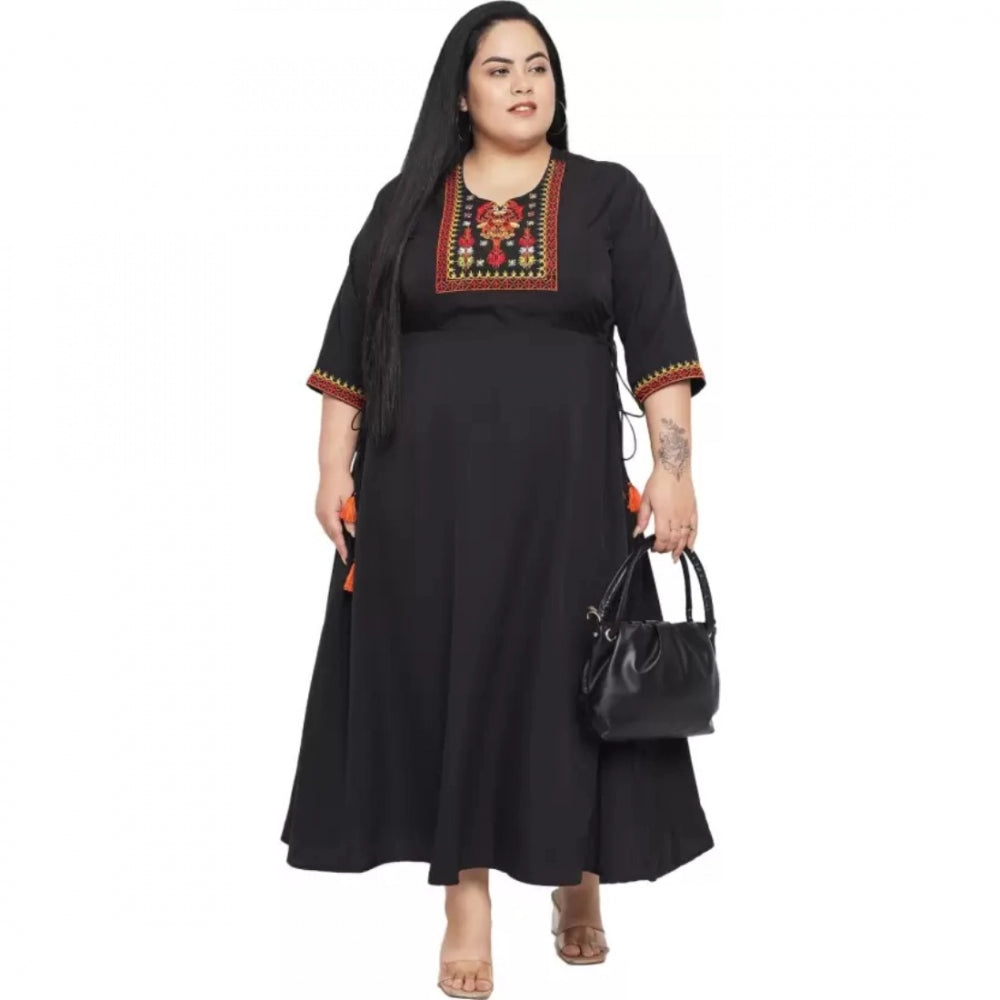 PKRKART Women's Fit And Flare Black Dress (Color:Black, Material:Polyester)