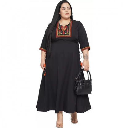 PKRKART Women's Fit And Flare Black Dress (Color:Black, Material:Polyester)
