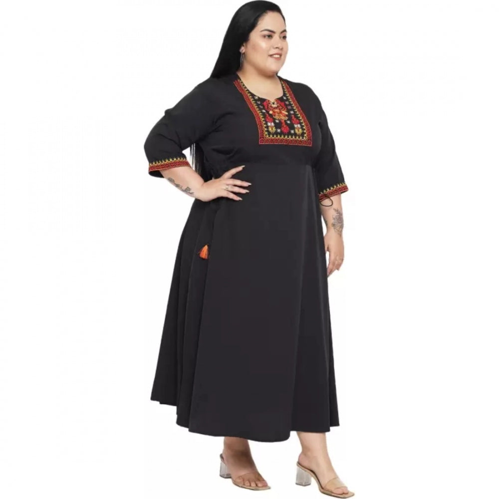 PKRKART Women's Fit And Flare Black Dress (Color:Black, Material:Polyester)