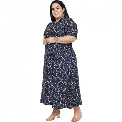 PKRKART Women's Fit And Flare Blue Dress (Color:Blue, Material:Polyester)