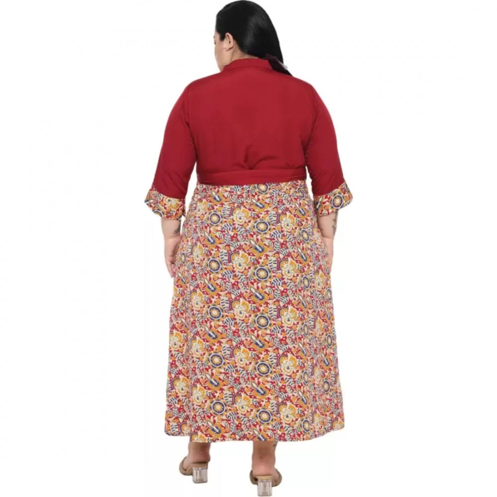 PKRKART Women's Fit And Flare Maroon Dress (Color:Maroon, Material:Polyester)