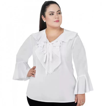 PKRKART Women's Casual Bell Sleeve Solid White Top (Color:White, Material:Georgette)
