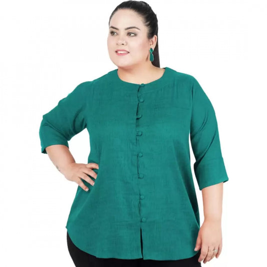 PKRKART Women's Casual Solid Green Top (Color:Green, Material:Cotton Linen Blend)