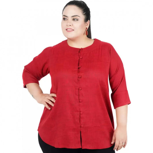 PKRKART Women's Casual Solid Maroon Top (Color:Maroon, Material:Cotton Linen Blend)