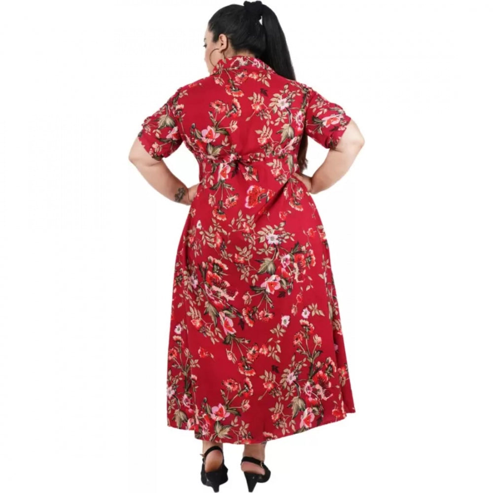 PKRKART Women's Fit And Flare Maroon Dress (Color:Maroon, Material:Polyester)