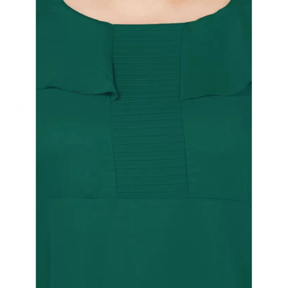 PKRKART Women's Fit And Flare Green Dress (Color:Green, Material:Polyester)