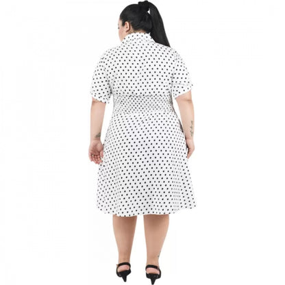 PKRKART Women's Cinched Waist White Dress (Color:White, Material:Poly Crepe)