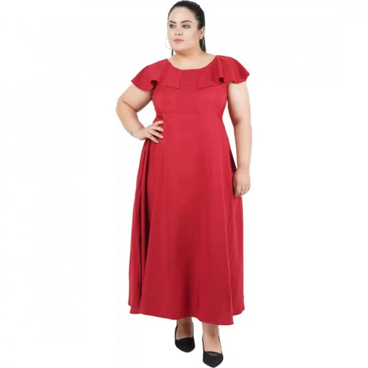 PKRKART Women's Fit And Flare Maroon Dress (Color:Maroon, Material:Polyester)