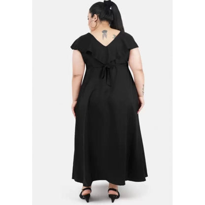 PKRKART Women's Fit And Flare Black Dress (Color:Black, Material:Polyester)