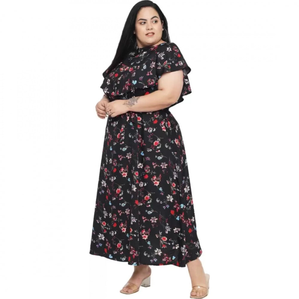 PKRKART Women's Fit And Flare Black Dress (Color:Black, Material:Polyester)