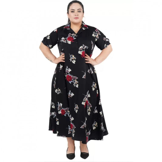 PKRKART Women's Fit And Flare Black Dress (Color:Black, Material:Polyester)