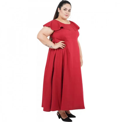 PKRKART Women's Fit And Flare Maroon Dress (Color:Maroon, Material:Polyester)