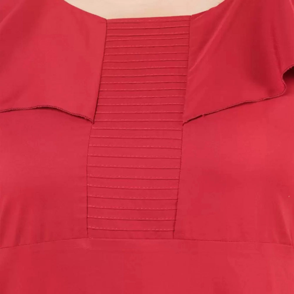 PKRKART Women's Fit And Flare Maroon Dress (Color:Maroon, Material:Polyester)