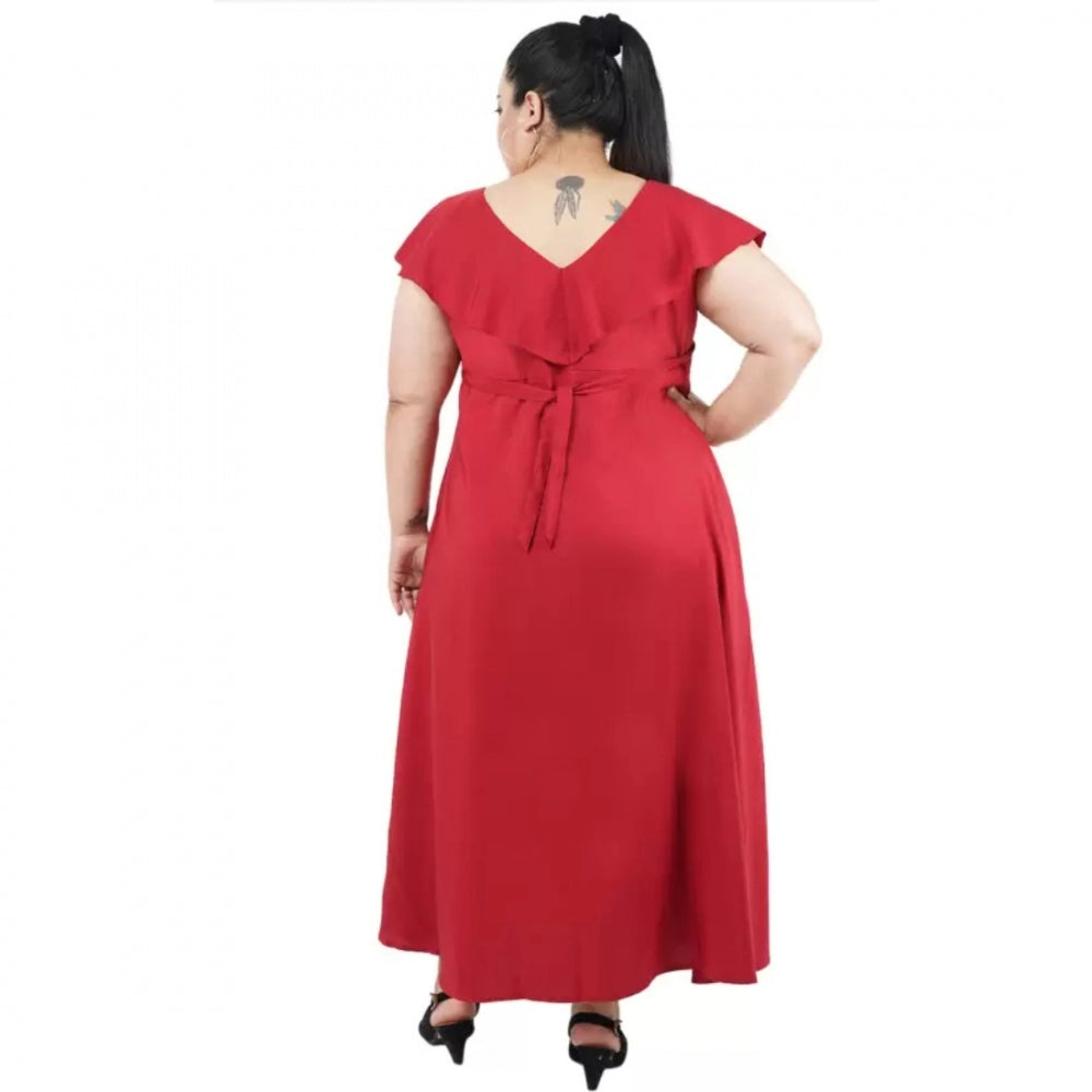 PKRKART Women's Fit And Flare Maroon Dress (Color:Maroon, Material:Polyester)